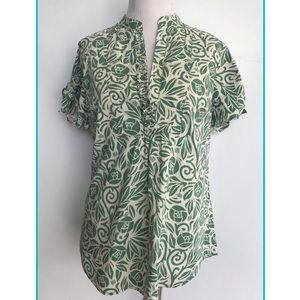 BCBG Maxazria S Beige Green Blouse  V Neck Office